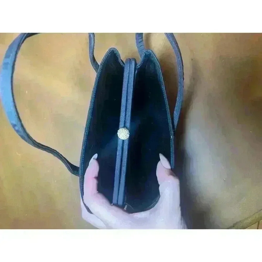 Vintage After five handbag black top clasp with cute bow details - Picture 3 of 9